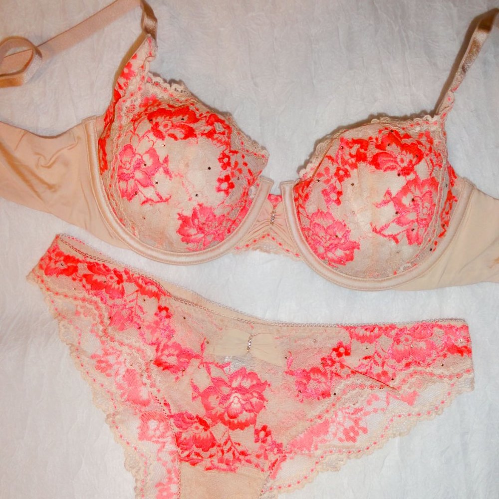 36C, M NWT Victoria's Secret Desire Set Unlined Demi Bra, Cheekini Bikini Panty